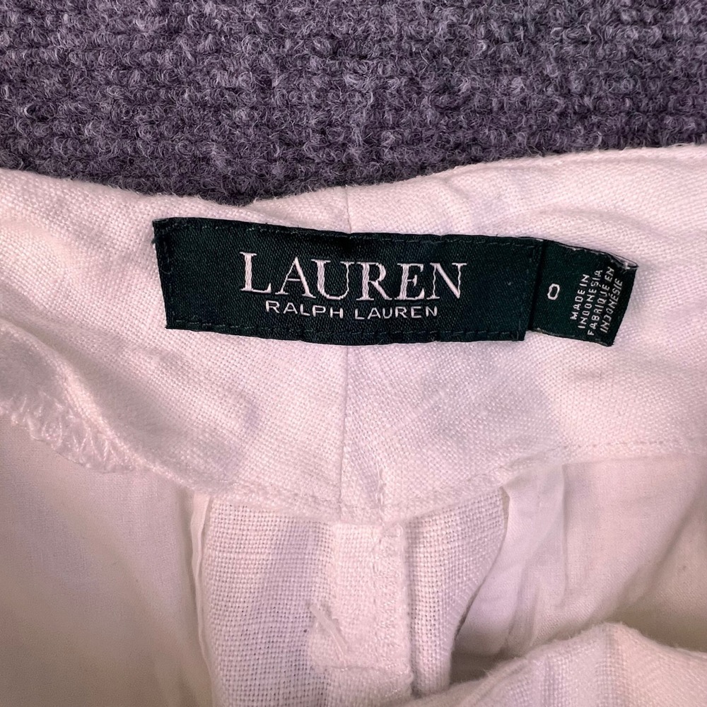 Lauren Ralph Lauren White 100% Linen Paperbag Waist Belted Shorts Women's 0 - Picture 3 of 8